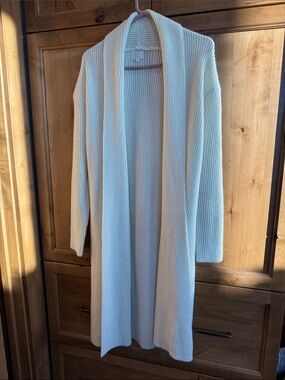 Longline Open-Front Ribbed Cardigan in Cream